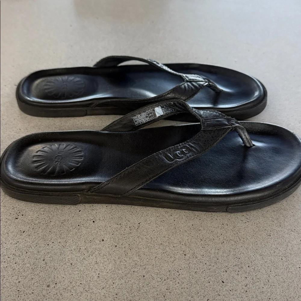 UGG Men’s Black Leather Flip Flop Sandals